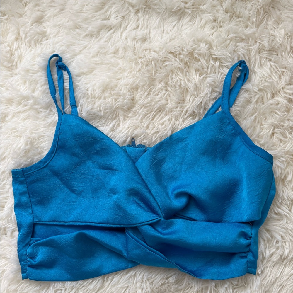 Zara Blue Satin Crop Top